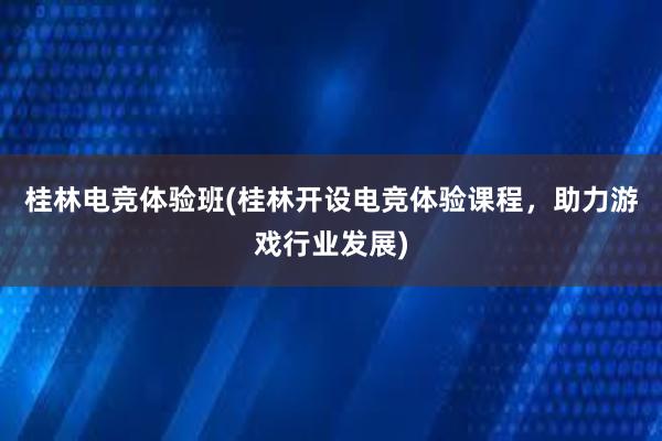 桂林电竞体验班(桂林开设电竞体验课程，助力游戏行业发展)