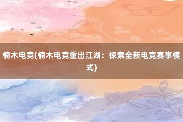 楠木电竞(楠木电竞重出江湖：探索全新电竞赛事模式)