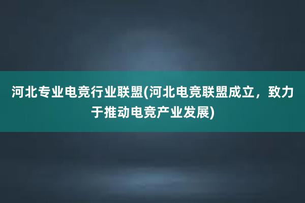 河北专业电竞行业联盟(河北电竞联盟成立，致力于推动电竞产业发展)