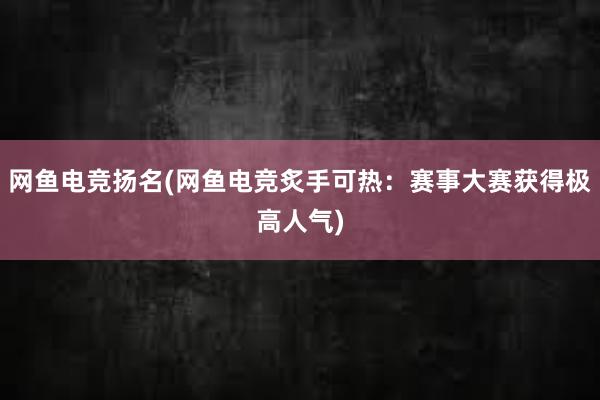 网鱼电竞扬名(网鱼电竞炙手可热：赛事大赛获得极高人气)