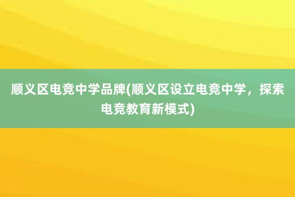 顺义区电竞中学品牌(顺义区设立电竞中学，探索电竞教育新模式)