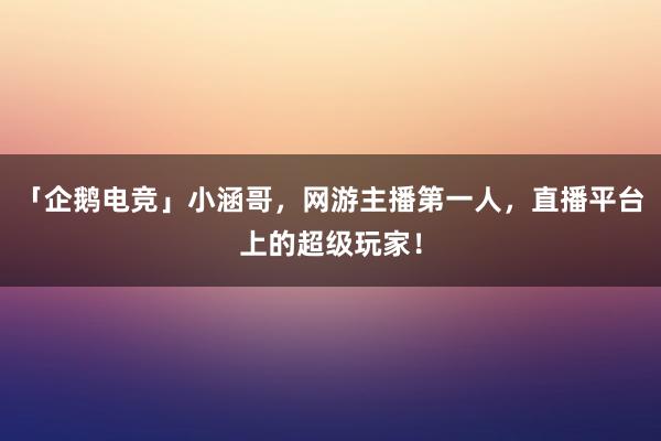 「企鹅电竞」小涵哥，网游主播第一人，直播平台上的超级玩家！