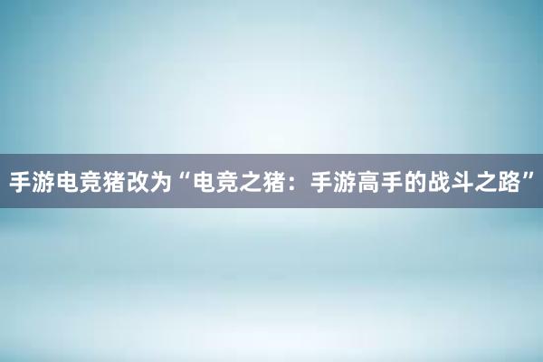 手游电竞猪改为“电竞之猪：手游高手的战斗之路”